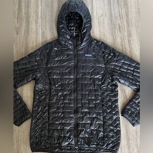 Patagonia Micro Puff Lightweight Hooded Jacket Womens Large  Black Puffer Coat
